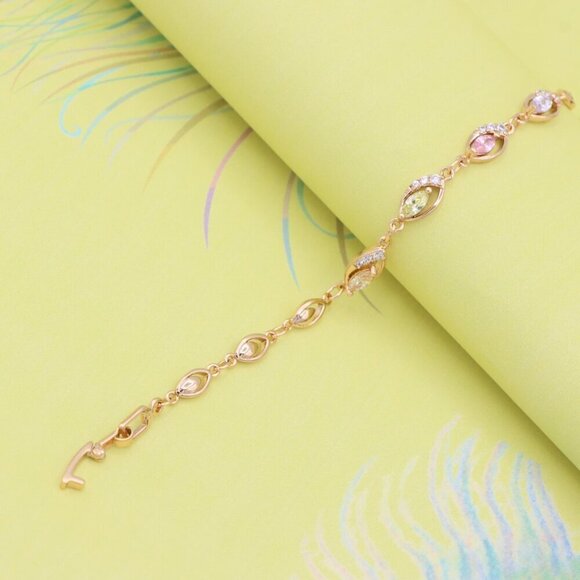 "Rose Gold Bracelet with Multicolor Stones and Crystals, XPBL0789 - Picture 6 of 12